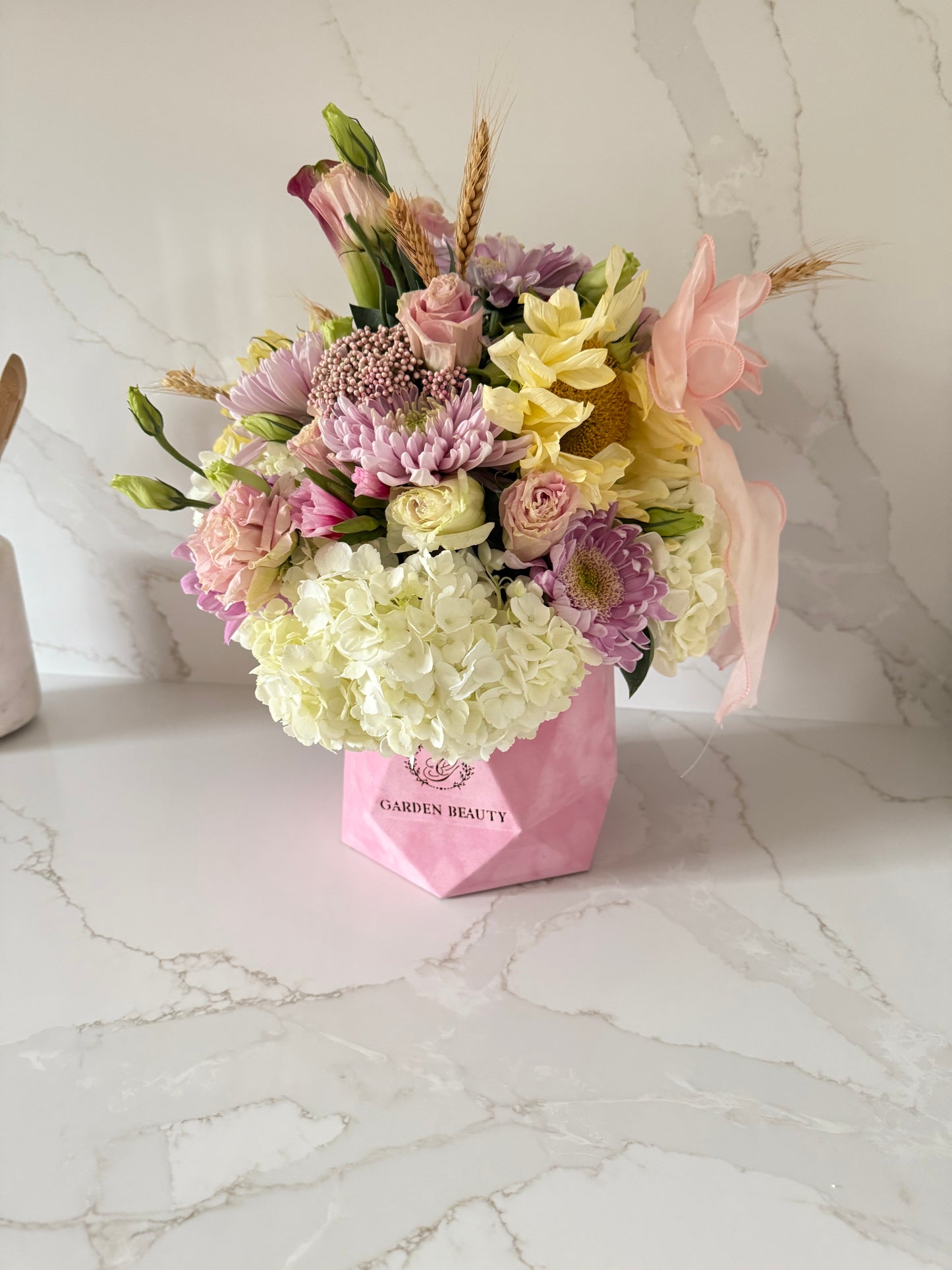 Pink soft and elegant tones of assorted flowers